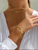 Asymmetrical Shaped  Metal Necklace & Bracelet Set