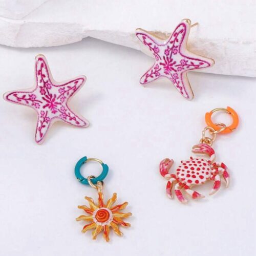 creative starfish & crab drip earring set