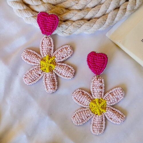 Pink Hand beaded soft Earrings