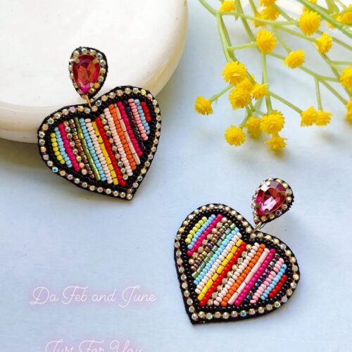 multi colored Hand beaded Heart Earring
