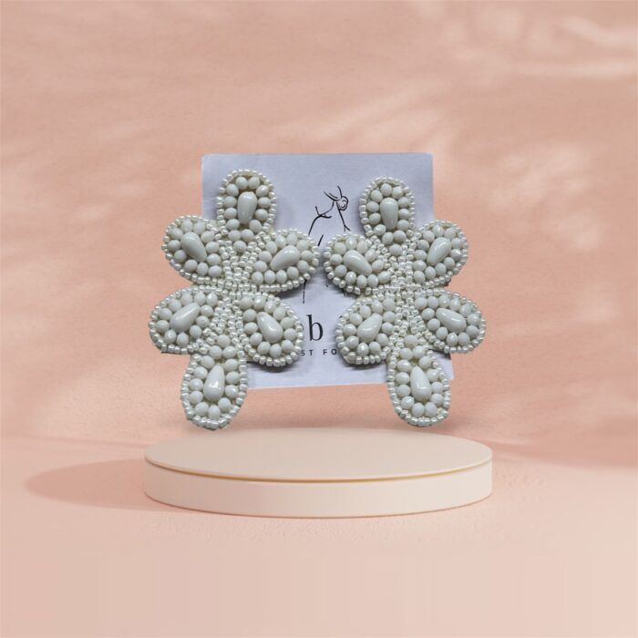 Intricately beaded ivory & Black tones Earring - Image 2