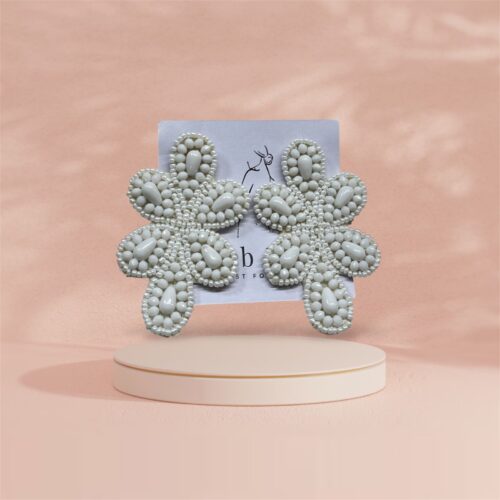 Intricately beaded ivory & Black tones Earring