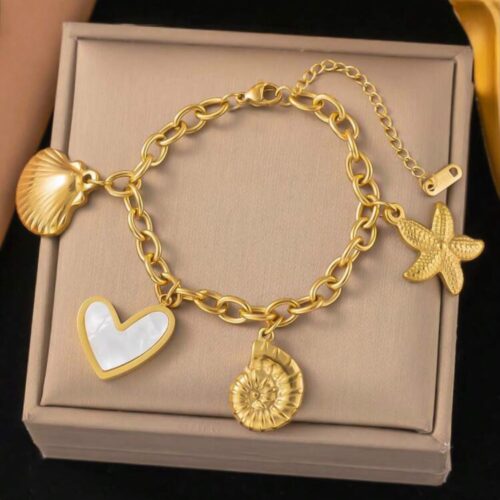 luxury shell & starfish heart pendant bracelet