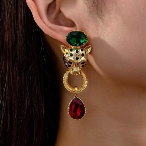 Vintage 3D leopard fully embellished exaggerated earrings