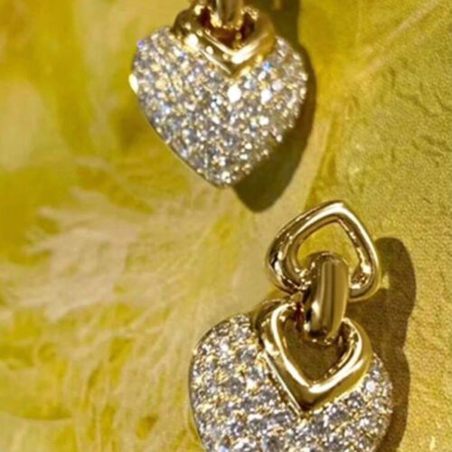 luxurious inlaid heart shaped copper gold earrings