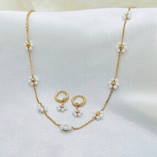 braided flower SET with small earrings 18K gold plated set