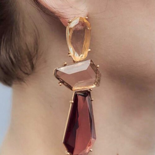 vintage colorful Resin Earrings, Asymmetric exaggerated transparent inlaid designed