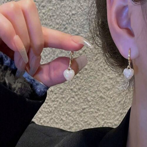 Chic Faux Pearl Heart shaped Dangle Earring