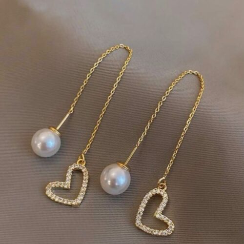 Pearl Tassel Heart- Shaped Earring