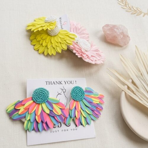 Blush petal statement handmade earring