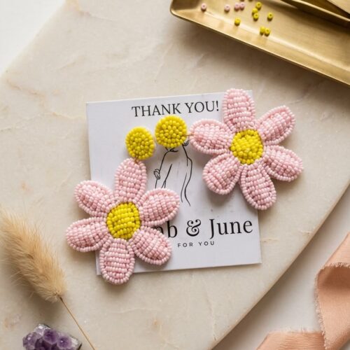 Pink Daisy beaded statement earring