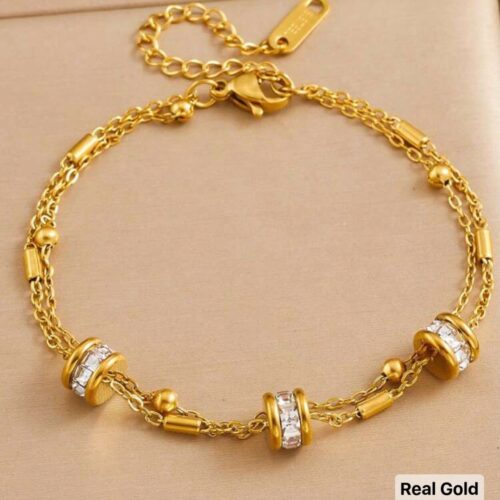 18k  gold plated Elegant Daimond Decor multilayered bracelet