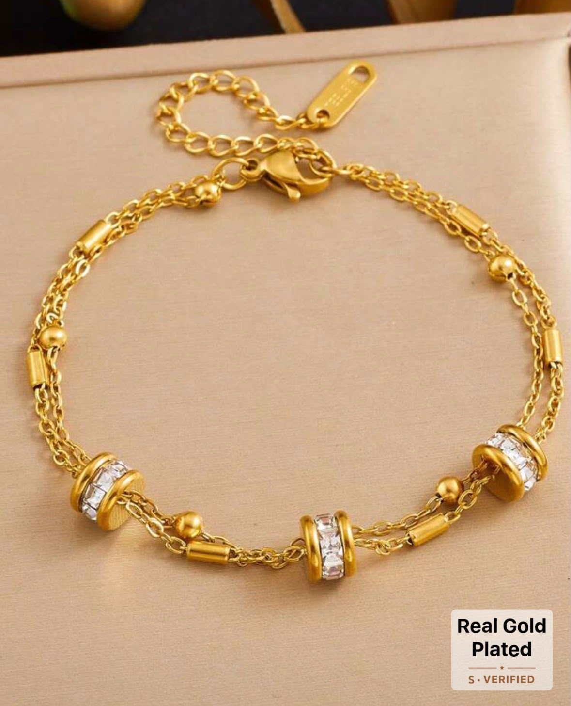 18k gold plated Elegant Daimond Decor multilayered bracelet