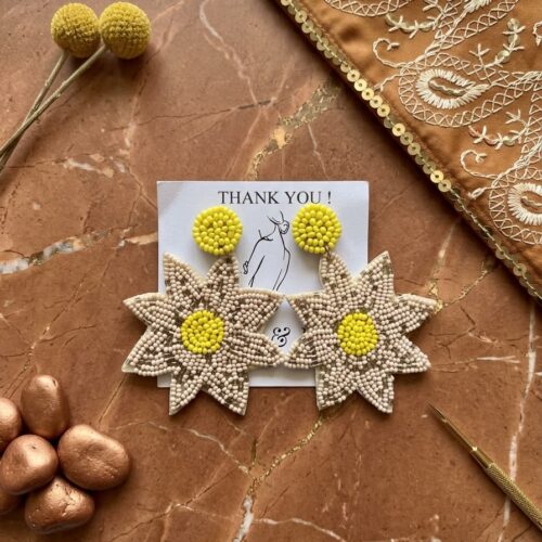 Beige Beaded Sunflower