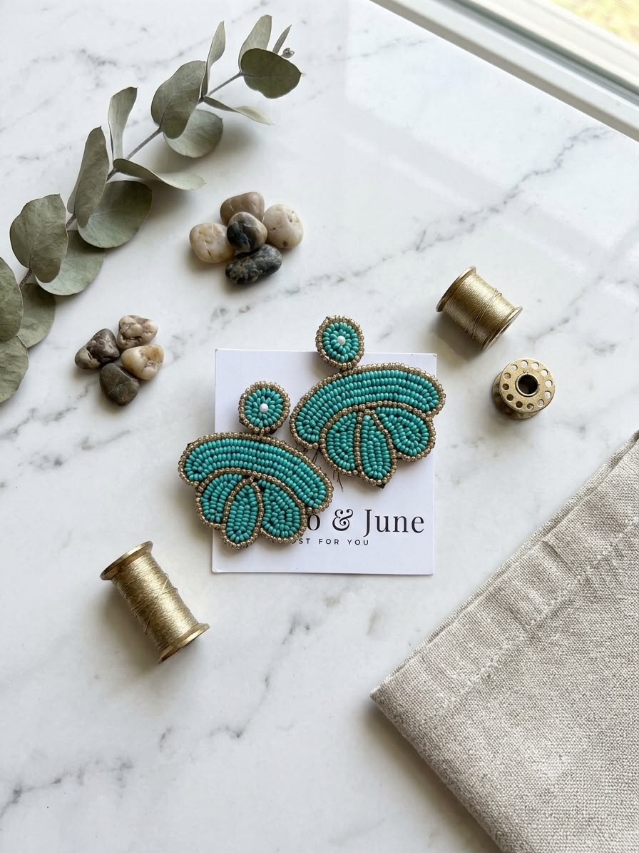 Beaded Cute Lotus Leaf Earrings - Image 2