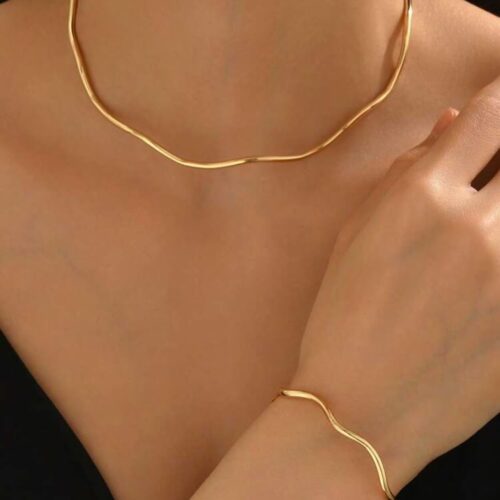 2pc set //minimalist Wave Pattern choker Bracelet set